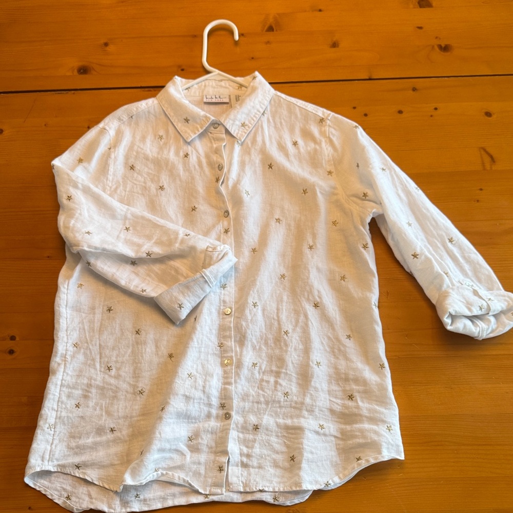 Nicole Miller White Star Embroidered Blouse